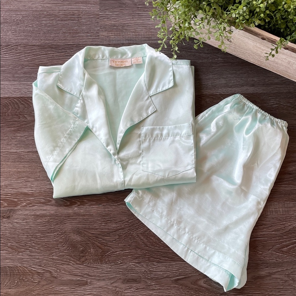 Vintage Victoria’s Secret Gold Label Mint Green Pajamas Two Piece Shorts Set